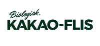 Logo med teksten 'Biologisk' i kursiv over 'KAKAO-FLIS' i store blokbogstaver i mørkegrøn skrift