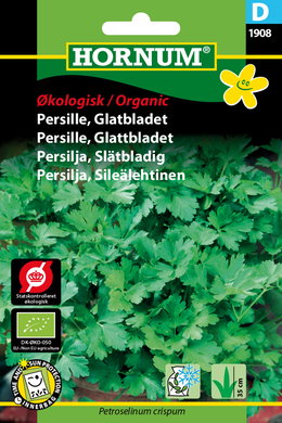Økologiske frø til bredbladet persille, Hornum Frøpose med økologisk bredbladet persille fra Hornum