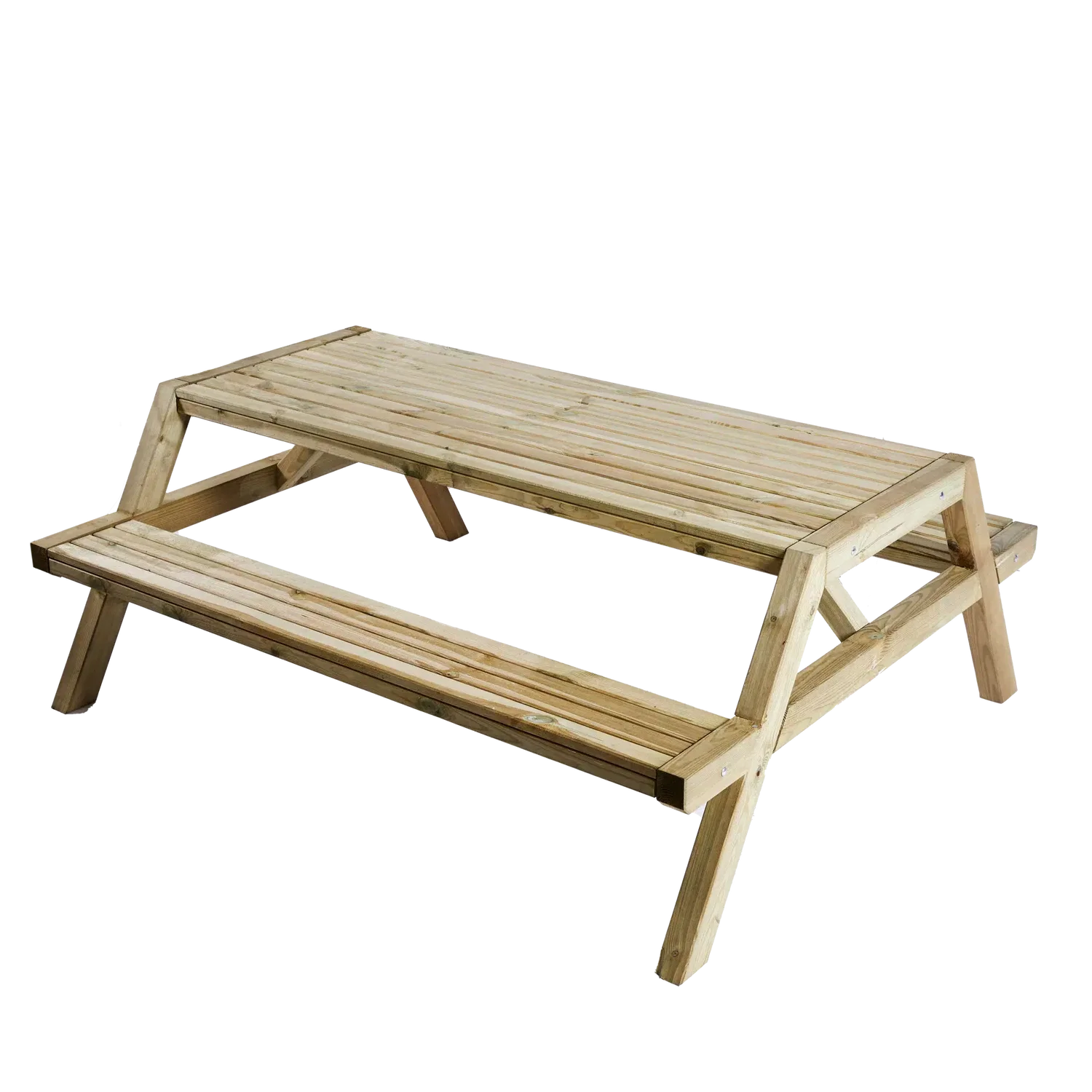 X-large bord-/bænkesæt fra HORTUS i 100% FSC-certificeret europæisk fyrretræ, 200 x 170 x 79 cm, ekstra stor plads til familie og venner, med praktiske vippebænke og robust konstruktion