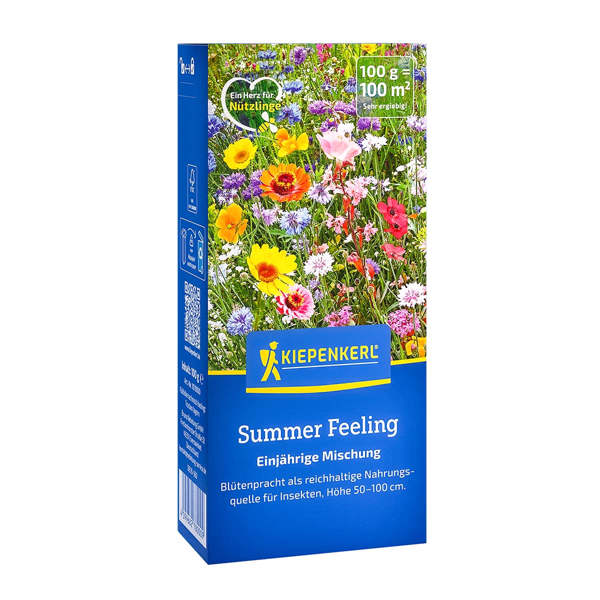 Billede af Kiepenkerl frøpakke 'Sommerfryd' til 100 m² med etårig blanding af zinnia, kornvalmue, ridderspore og sommerazalea i gule, orange, pink, lilla og hvide nuancer