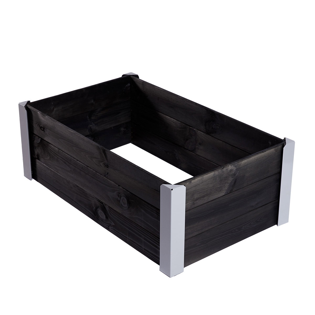 HORTUS kapilærskjuler i sort grundmalet FSC-certificeret fyr- og grantræ med metalhjørner, kapillær vandingsfunktion til planter, krydderurter og grøntsager, mål 33 x 93 x 53 cm