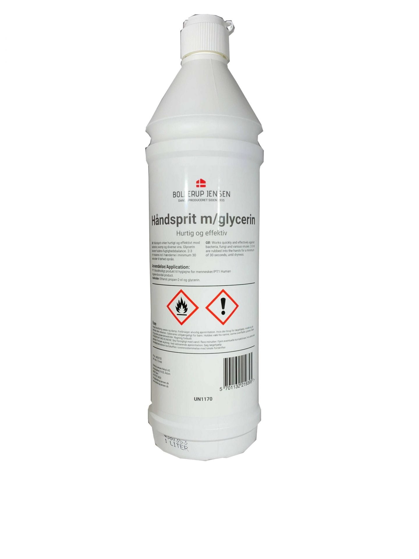 Flaske med håndsprit m. glycerin 1 liter