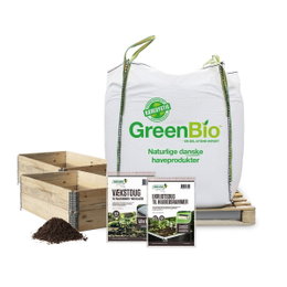 GreenBio højbedssæt med bigbag jord, trærammer og dug