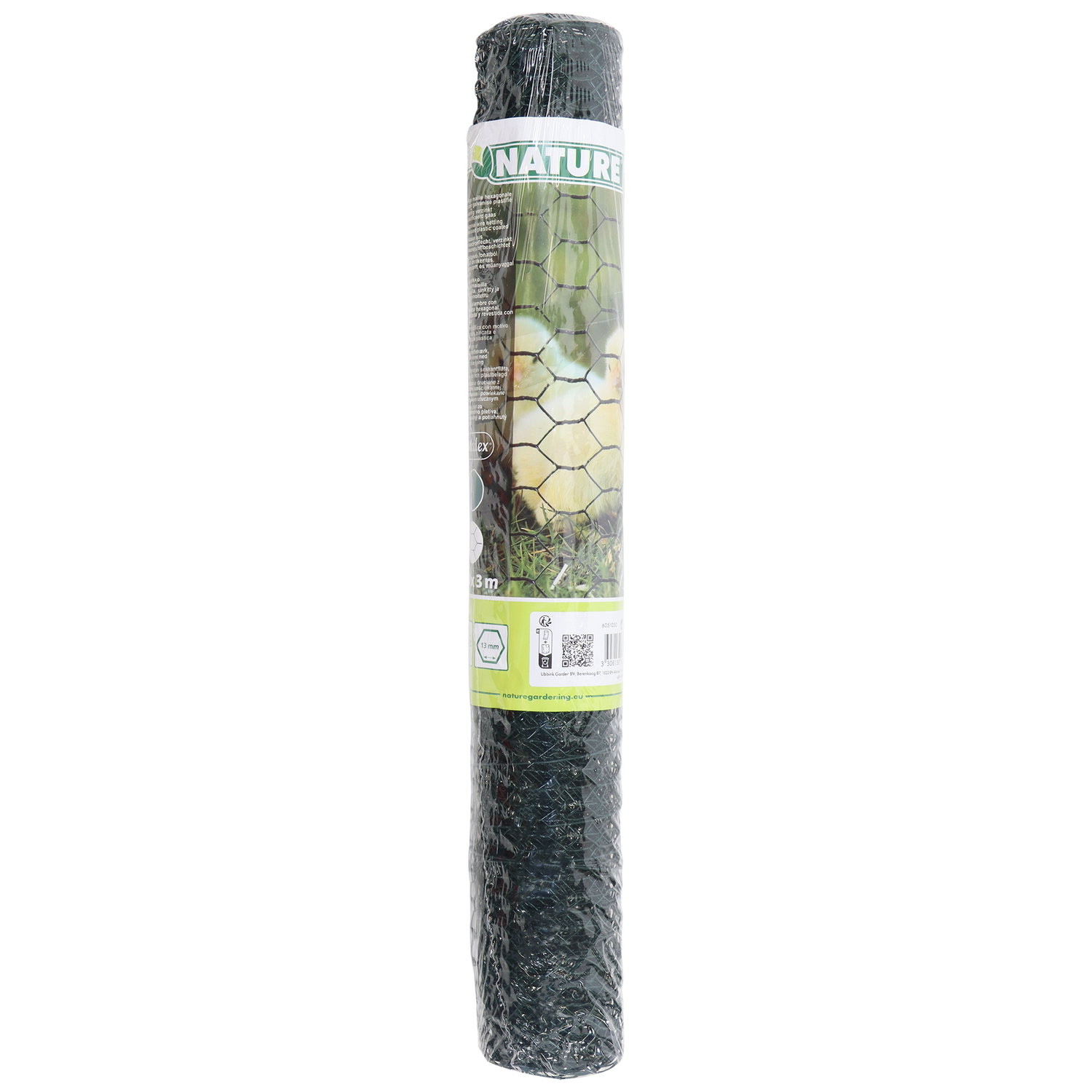 Nature galvaniseret hønsenet med PVC grøn, 13 mm - 50 cm x 3 m Galvaniseret hønsenet fra Nature med grøn PVC-belægning, 13 mm sekskantede masker, rulle 50 cm x 3 m – tæt net til beskyttelse af planter, bede og lette indhegninger