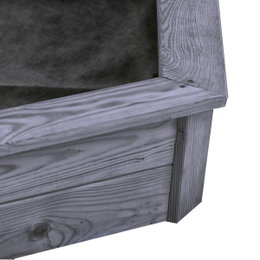 Sandkasse 6-kantet grå, grundmalet 182 x 156 cm - NORDIC PLAY Active Nærbillede af 6-kantet sandkasse i grundmalet gråt fyrretræ, 182 x 156 cm, PEFC-certificeret træ fra NORDIC PLAY Active