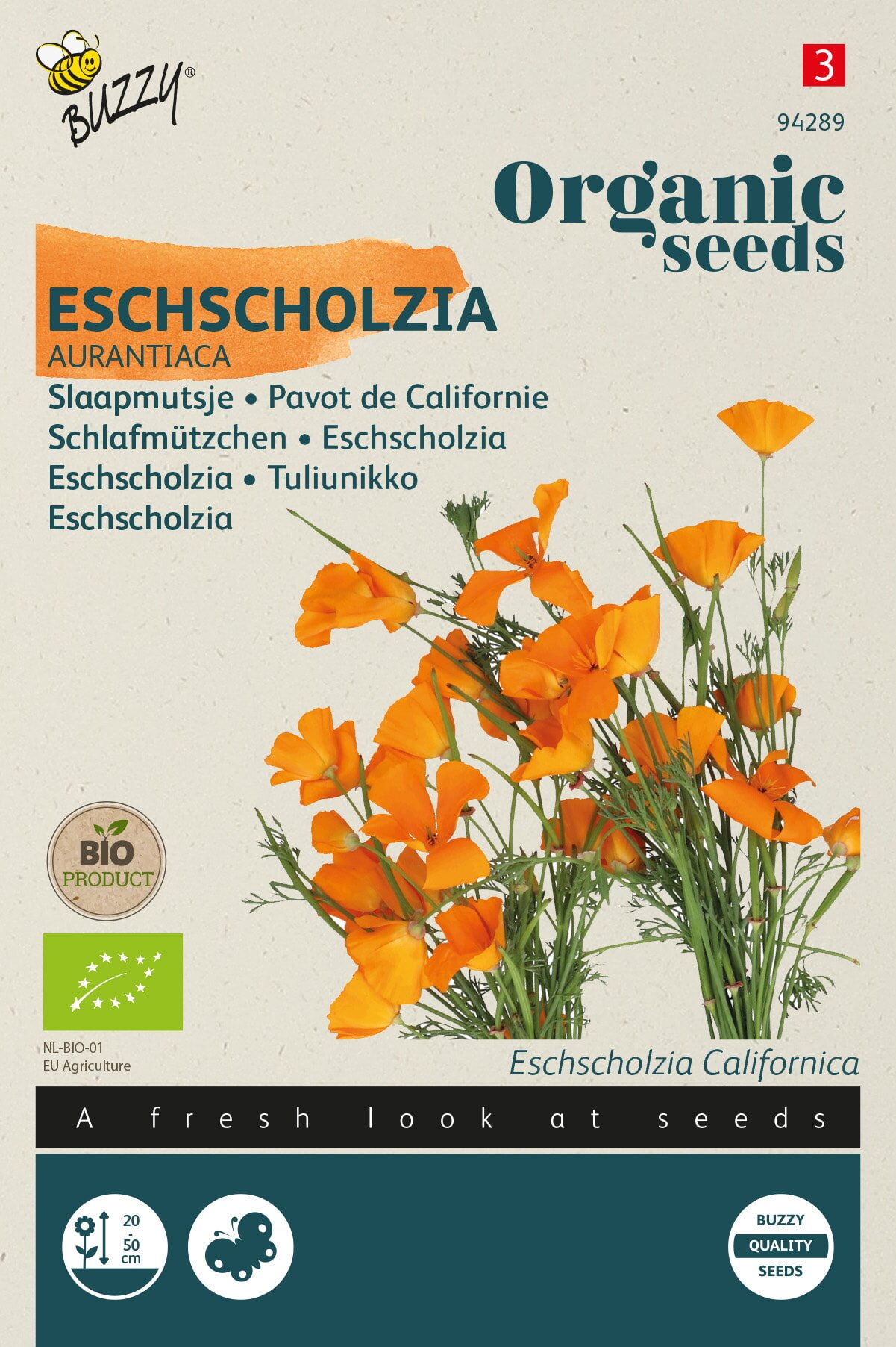 Frøpose med økologiske Eschscholzia californica blomster