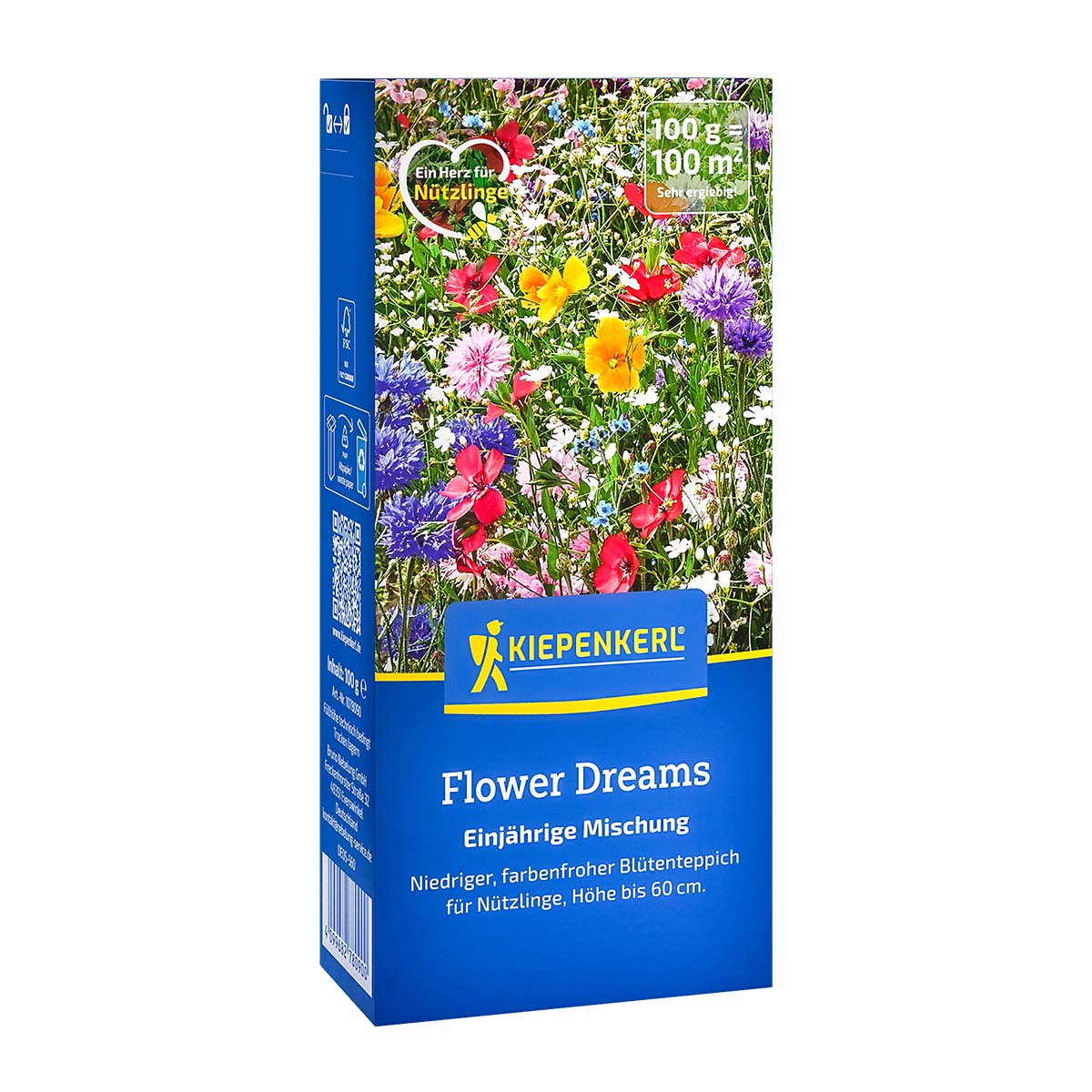 Kiepenkerl Blomsterblanding Blomster drøm 100 m² – pakke med frø af lav, tæt og farverig blomsterblanding (30–60 cm), lang blomstringsperiode og tiltrækker bier