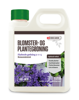 Kande med Nordic Gardens flydende blomster- og plantegødning