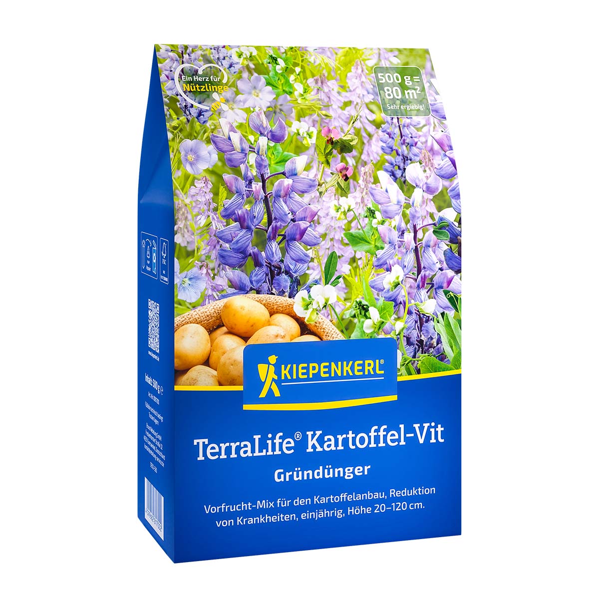 Kiepenkerl TerraLife Kartoffel-Vit grøngødningsblanding til kartofler (80 m², 500 g) – frøblanding med sødlupin og sommervikker for løs, luftig og sund jord, mindsker risiko for jernpletter og styrker mikrolivet
