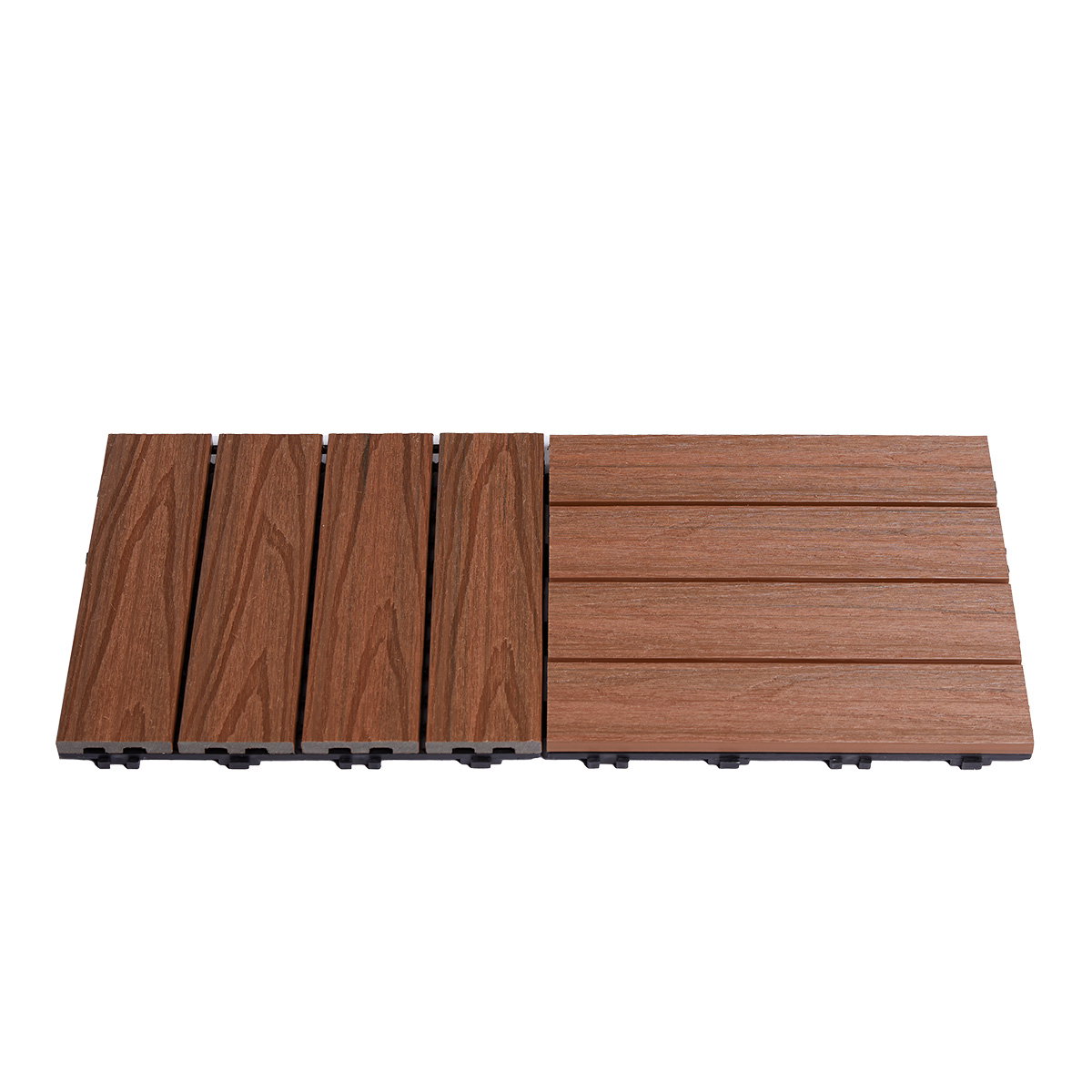 Terrasseflise komposit 30 x 30 cm 4-pak, teak HORTUS - holdbar og nem at lægge HORTUS terrasseflise i teakfarve, komposit 30 x 30 cm 4-pak med realistisk træstruktur, vejrbestandig, slidstærk og nem at montere på terrasse eller altan