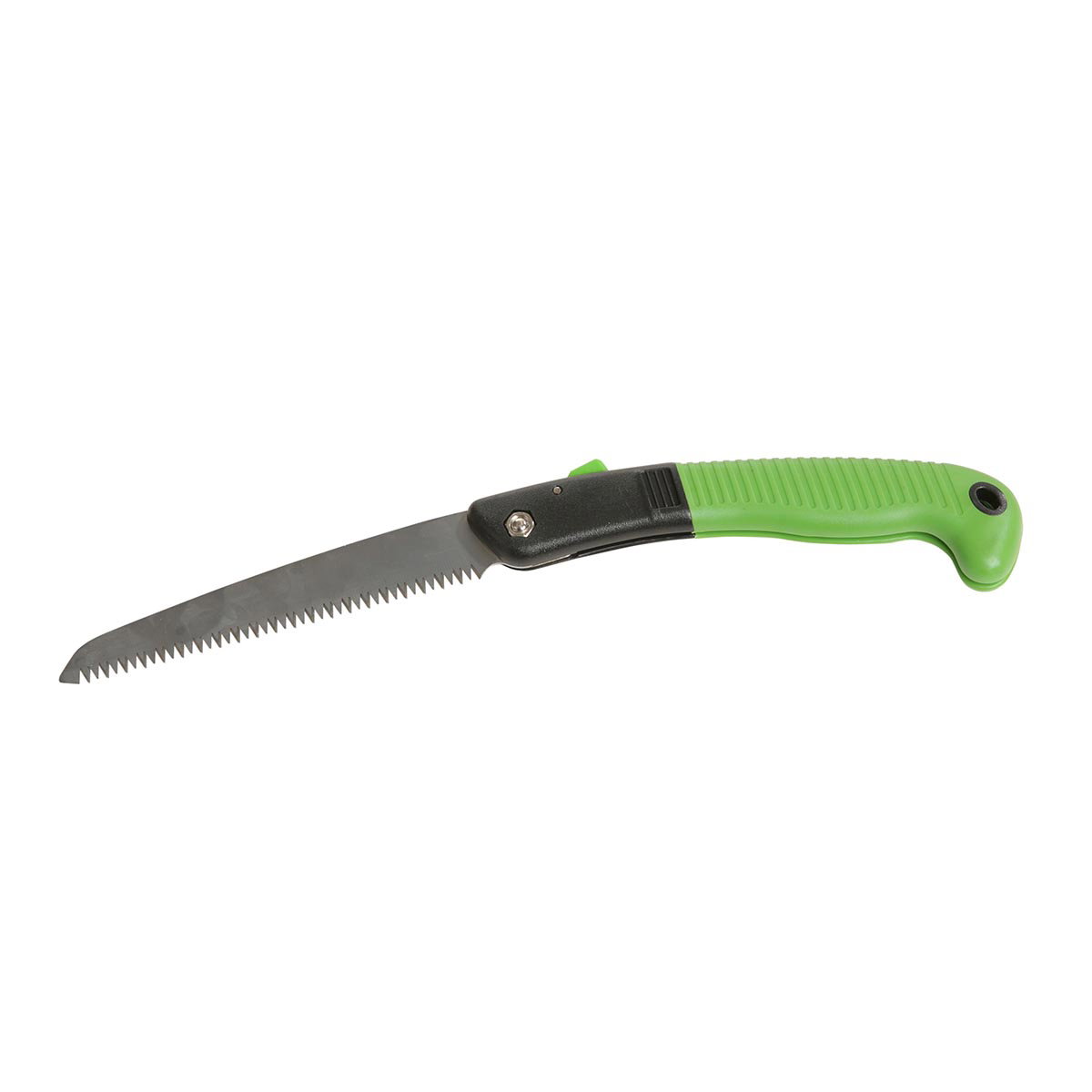 Freund Lommefoldesav 18 cm med grønt plastgreb, foldbar kileformet hårdkrom-belagte klinge og fin-tandet skæreflade til præcis beskæring i haven, sikker låsemekanisme for lommen eller værktøjstasken
