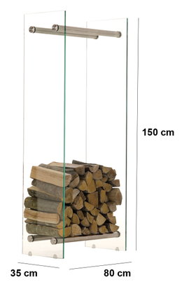 Brændestativ i glas 150x80x35 cm Moderne brændestativ i glas med stål og brænde
