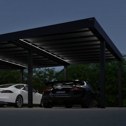 Dobbelt carport i metal med LED-lys Moderne dobbelt carport med integreret LED-belysning