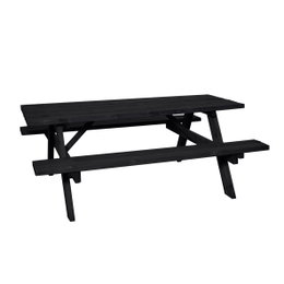 Sort udendørs picnicbord i træ Sort træ picnicbord med fastmonterede bænke