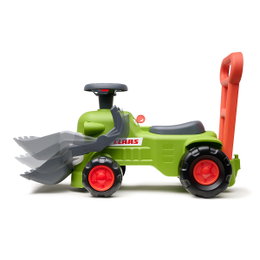 Traktor med rat, horn og skubbehåndtag Claas Vintage FALK – babylegetraktor til 1-3 år, retro-design, motorik og gangstøtte Grøn Claas Vintage babylegetraktor fra FALK med rat, horn, orange skubbehåndtag og bevægelig frontskovl; stabil gangstøtte og motorikleg for børn 1-3 år