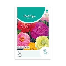 Horti Tops zinnia dahlia-blomstrende frø Frøpose med farverige zinnia dahlia-blomster