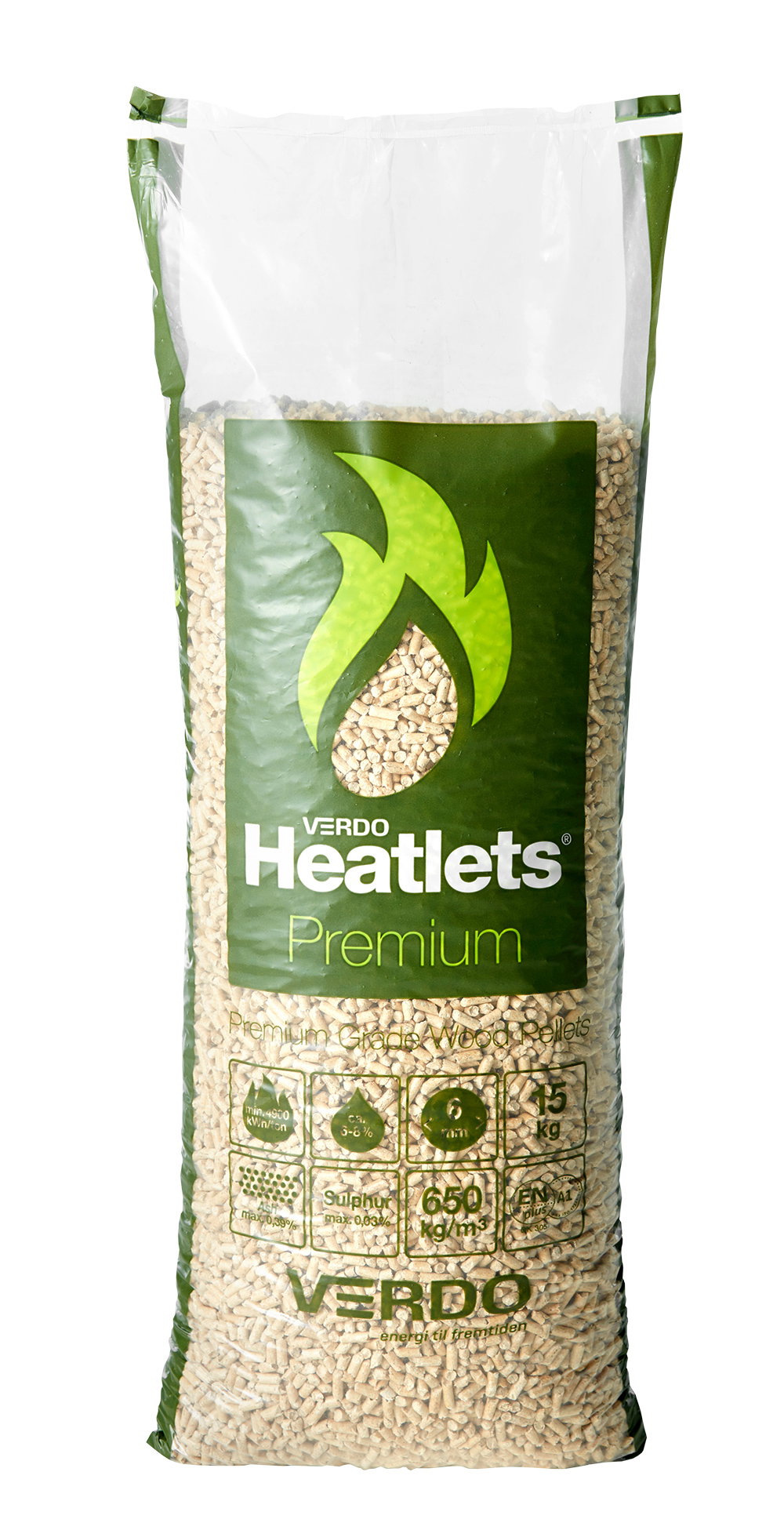 VERDO Heatlets Premium træpiller 15 kg Sæk med VERDO Heatlets Premium træpiller 15 kg