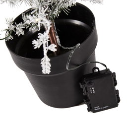 Kunstigt juletræ i sort potte med batteriboks Basis af kunstigt sneklædt træ i sort potte med batteriboks