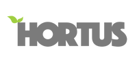 HORTUS logo, grå typografi med lille grønt blad over bogstavet H