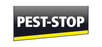Pest-Stop logo - skadedyrsbekæmpelse Pest-Stop logo på mørk baggrund med gul skrå kant