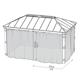 Rektangulær pavillon med gardiner, 212x533 cm