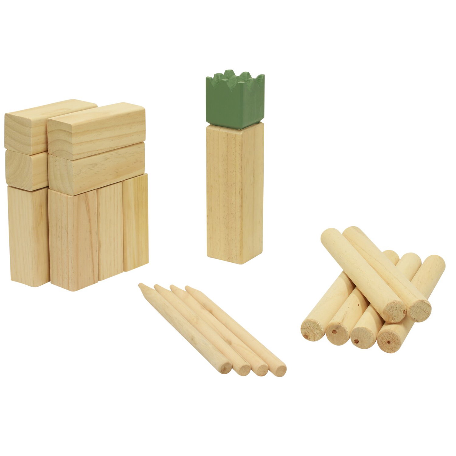 Kubb spil i træ til udendørs leg Sæt med træ Kubb spil, konge og kastepinde