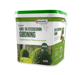 Organisk gødning til hæk og stedsegrønt 5 liter Spand med organisk hæk- og stedsegrøn gødning 5 liter