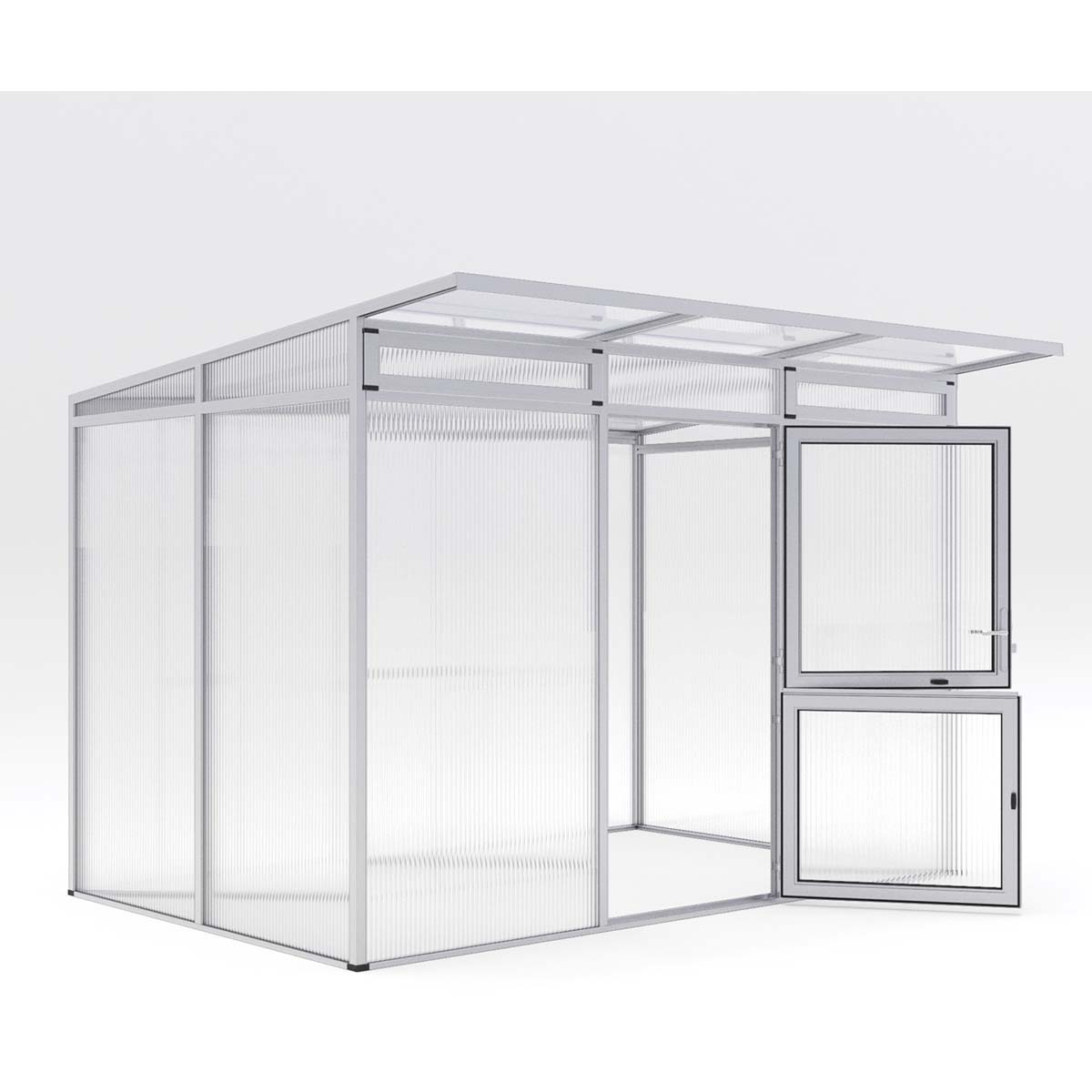Moderne aluminiumsdrivhus med glas og skydedør