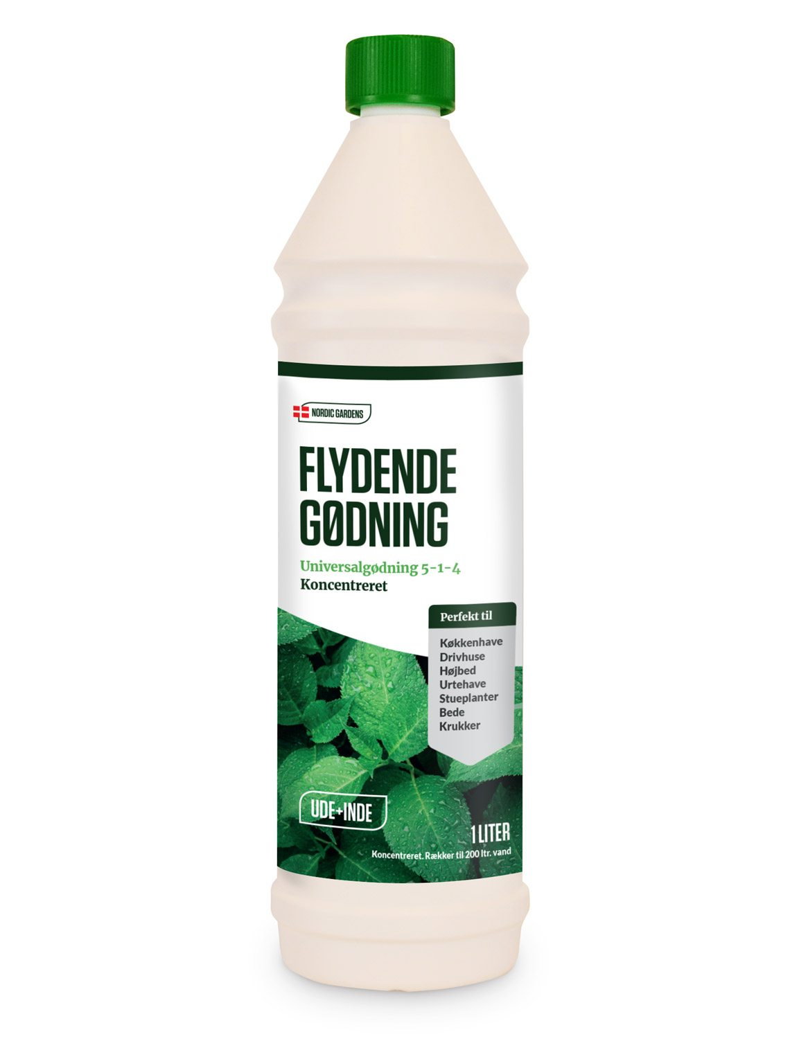 Flaske med Nordic Gardens flydende universalgødning 1L