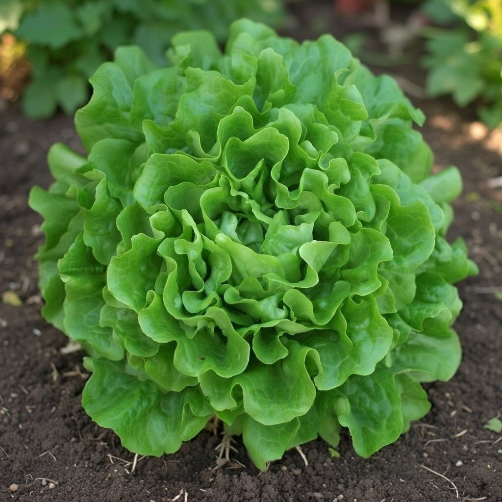 Frisk grøn endiviesalat (Vijf 2) dyrket i jord – økologisk etårig sort fra Buzzy Organic. Let bitter smag, velegnet forår/efterår; sådybde 1 cm, planteafstand 30 cm, indhold ca. 1 g frø.