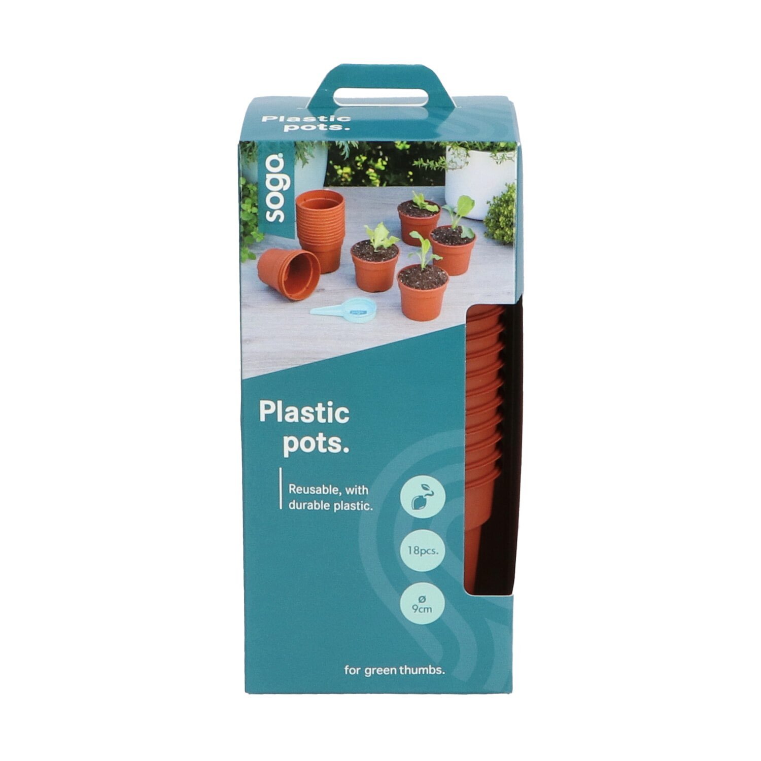 Pakke med 18 brune plasturtepotter til planter
