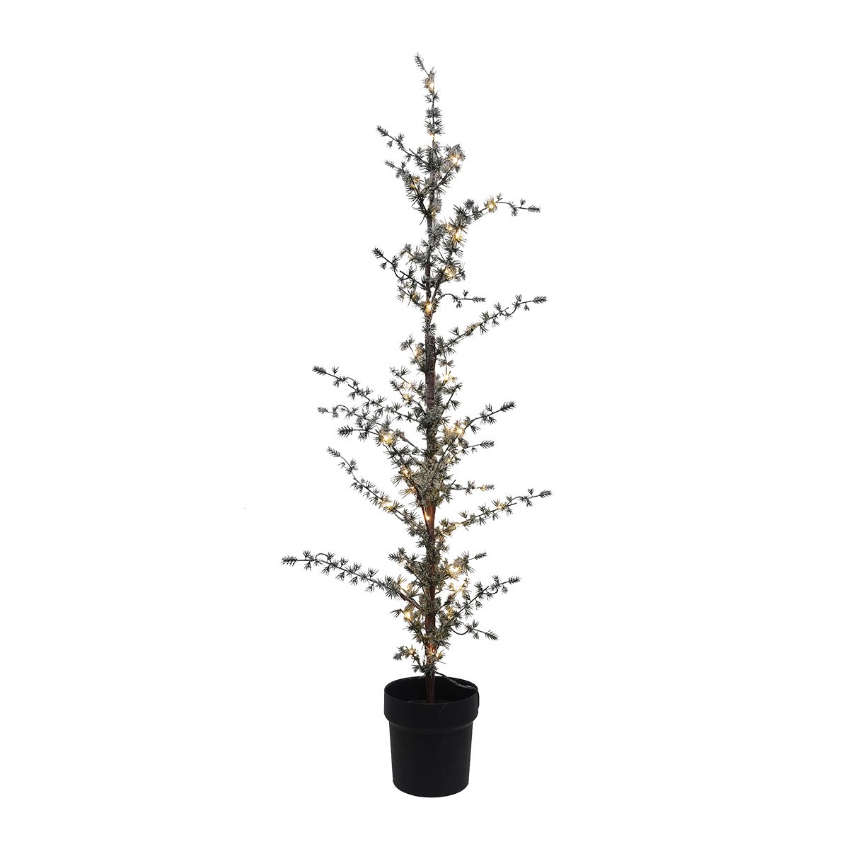 Slankt kunstigt juletræ med LED-lys, 120 cm Kunstigt juletræ i potte med varm hvid LED-lys