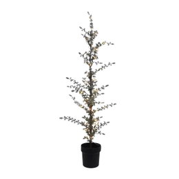 Slankt kunstigt juletræ med LED-lys, 120 cm Kunstigt juletræ i potte med varm hvid LED-lys