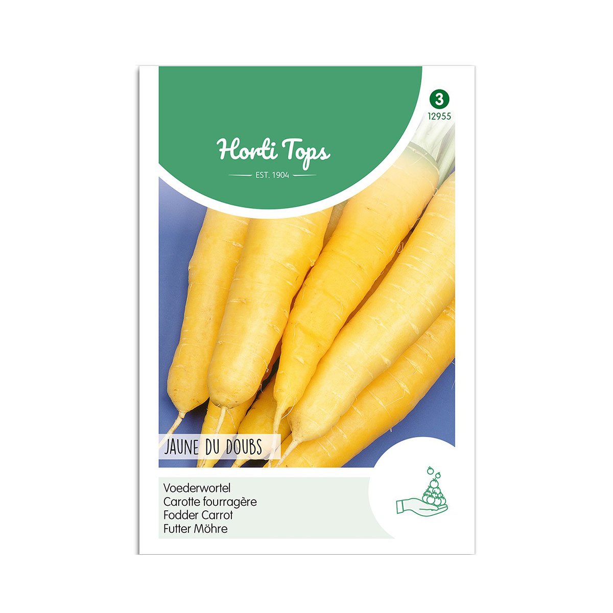 Horti Tops gule foder-gulerodsfrø Jaune du Doubs Pose med Horti Tops Jaune du Doubs gule gulerodsfrø