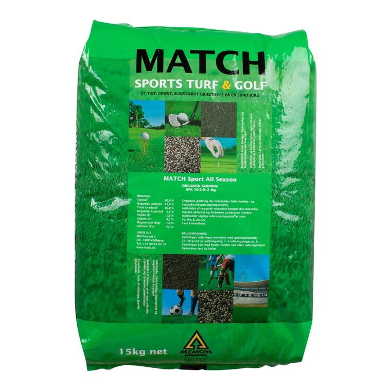 MATCH Sports Turf & Golf gødning 15 kg MATCH Sports Turf & Golf organisk gødning 15 kg pose