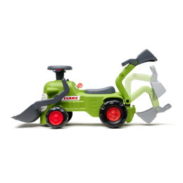 FALK Claas vintage traktor med rat, horn, frontlæsser og gravemaskine – legetøj til 1–3 år Grøn FALK Claas vintage traktor legetøj med rat, horn, aftagelig trailer, frontlæsser og bevægelig gravemaskine, designet til børn 1–3 år