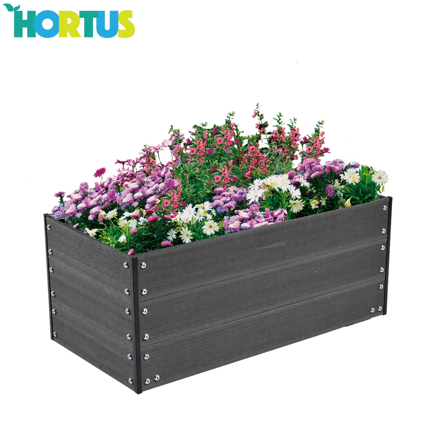 HORTUS højbed i komposit med blomster Rektangulært HORTUS komposit højbed med blomster