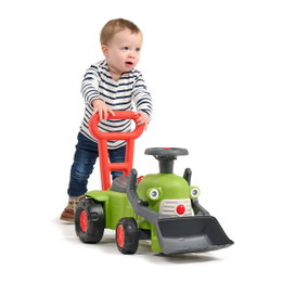 Traktor med rat, horn og skubbehåndtag Claas Vintage FALK - babylegetraktor til 1-3 år, grøn retro gangstøtte Barn skubber Claas Vintage FALK babylegetraktor med rat, horn og rødt skubbehåndtag; grøn retro-traktor med skovl og stabile hjul, ideel som gangstøtte og motorikleg for 1-3 år