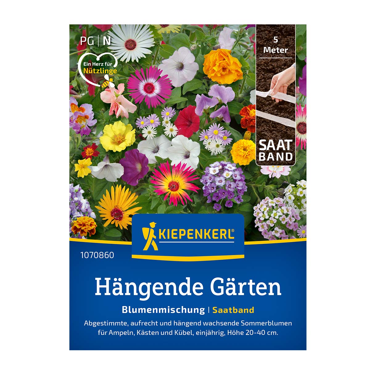 Kiepenkerl Blomsterblanding til altan, 5 meter såbånd vist med farverige opret- og hængende sommerblomster til altankasser, ampler og krukker, egnet juni–oktober, giver duft og dekoration