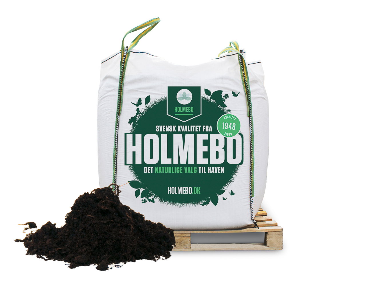 Stor HOLMEBO bigbag med havejord på palle