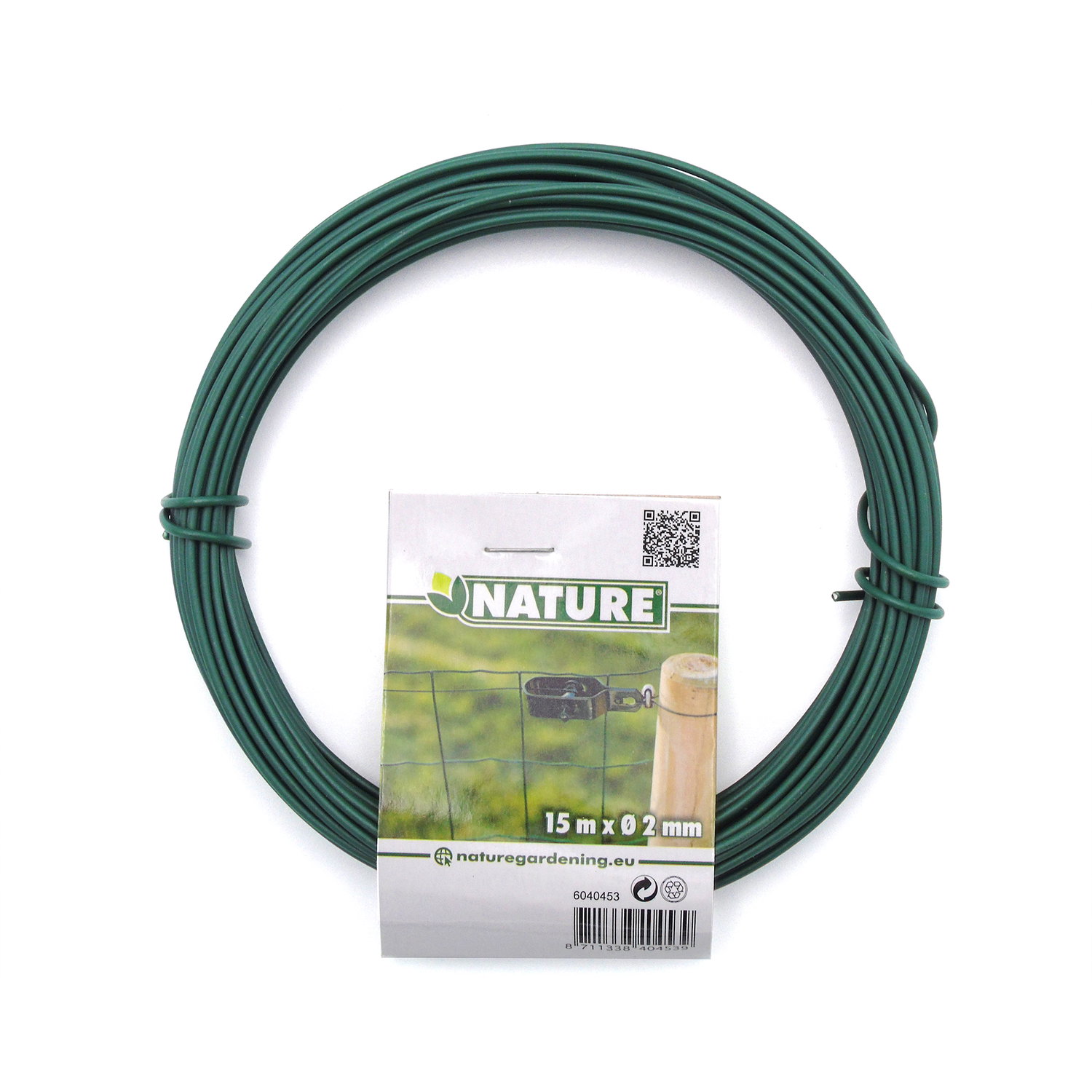 Rulle Nature galvaniseret hegnstråd med grøn PVC-belægning, Ø1,2/0 mm, 15 m, velegnet til hegn, indhegninger og haveprojekter